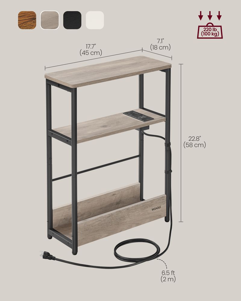 Side Table - Narrow - With Charging Station - 3 Tier