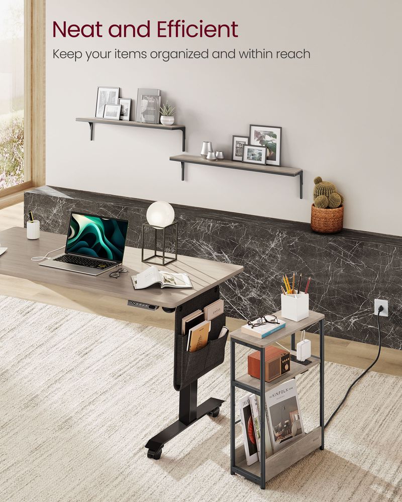 Side Table - Narrow - With Charging Station - 3 Tier