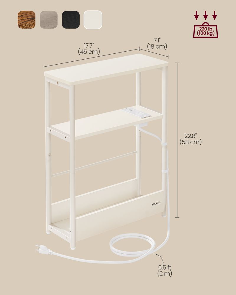 Side Table - Narrow - With Charging Station - 3 Tier