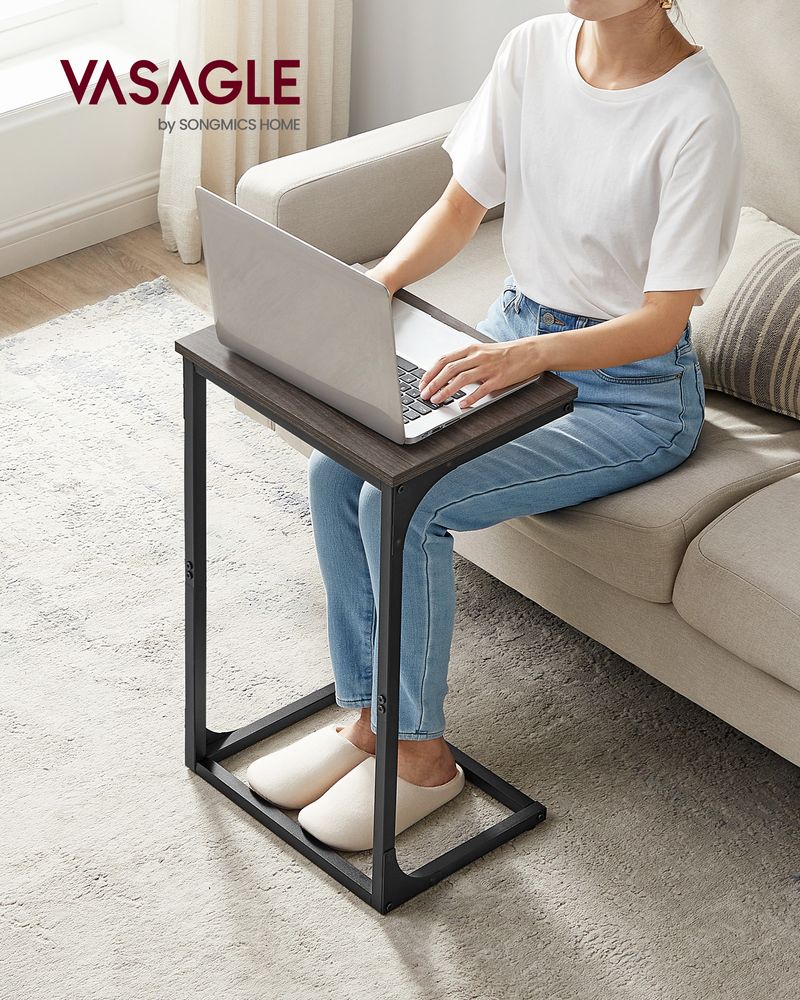 C-Shaped End Table - Metal Frame - Slim Side Table For Sofa