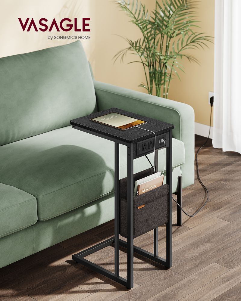C-Shaped Side Table - With Wheels - Slim Sofa And Bed Table