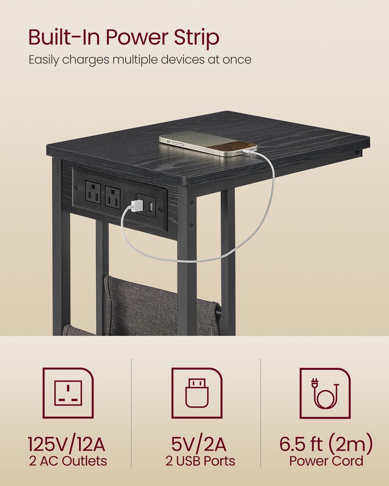 C-Shaped Side Table - With Wheels - Slim Sofa And Bed Table