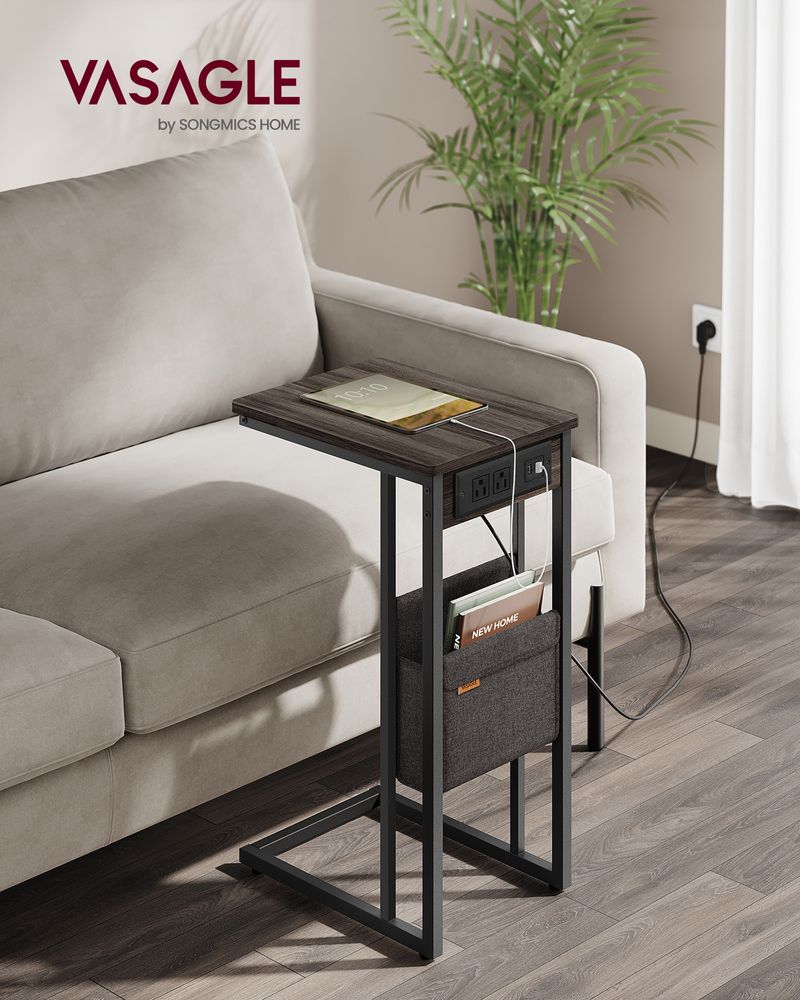 C-Shaped Side Table - With Wheels - Slim Sofa And Bed Table