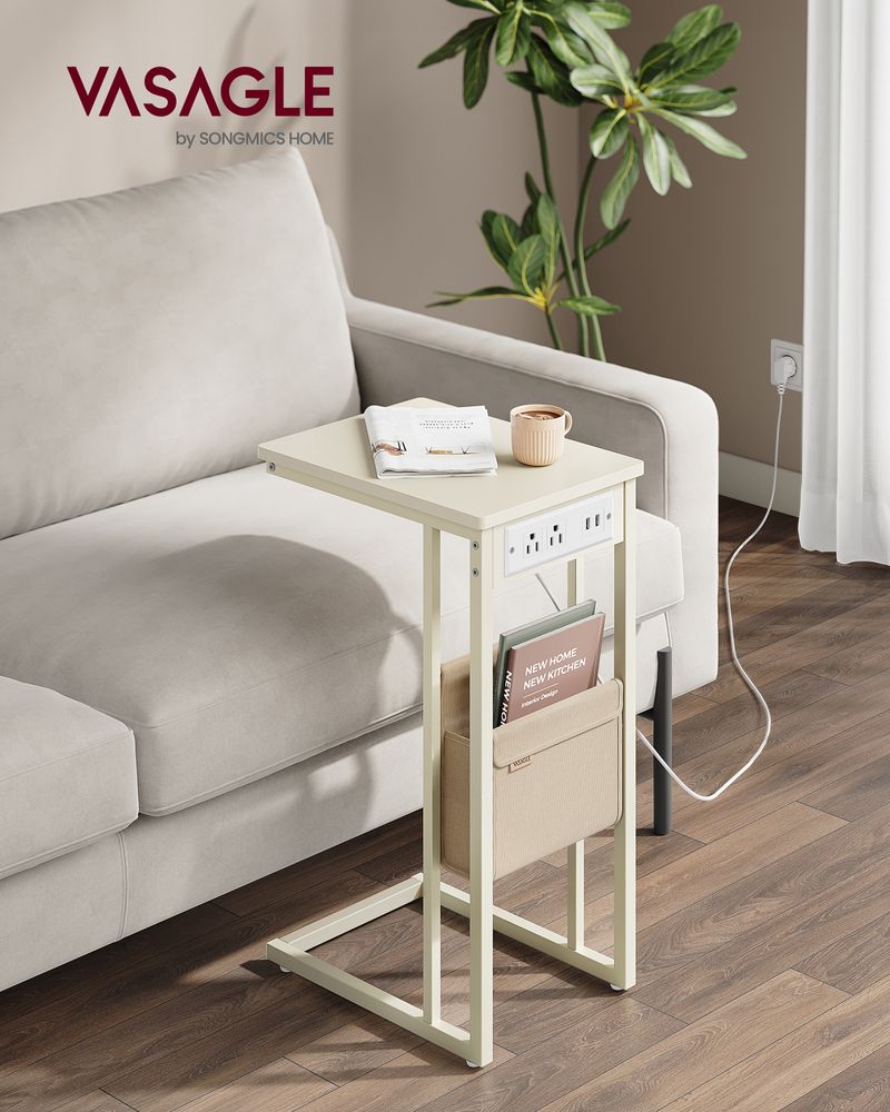 C-Shaped Side Table - With Wheels - Slim Sofa And Bed Table