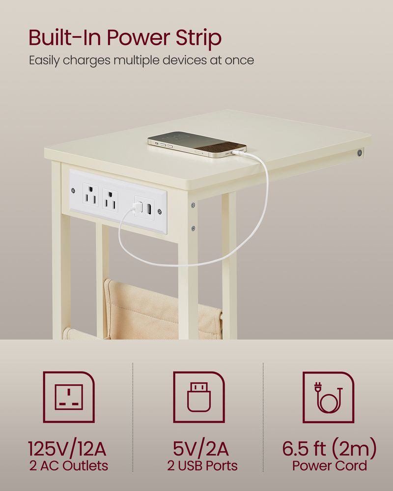 C-Shaped Side Table - With Wheels - Slim Sofa And Bed Table