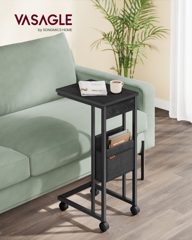 C-Shaped Side Table - With Wheels - Slim Sofa And Bed Table