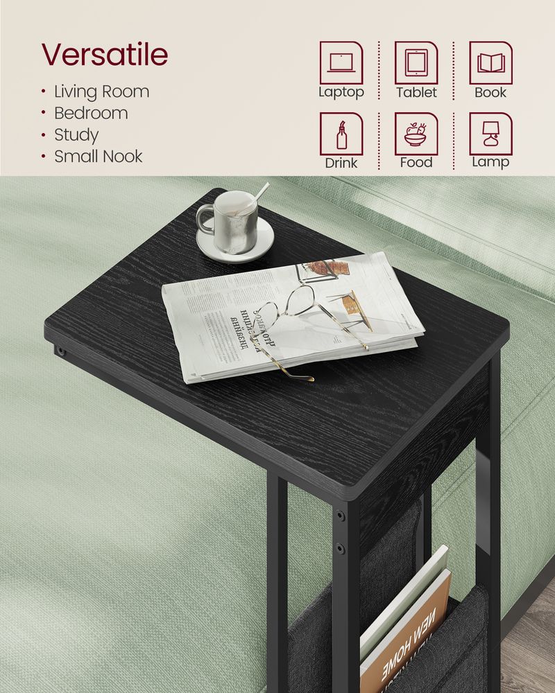 C-Shaped Side Table - With Wheels - Slim Sofa And Bed Table