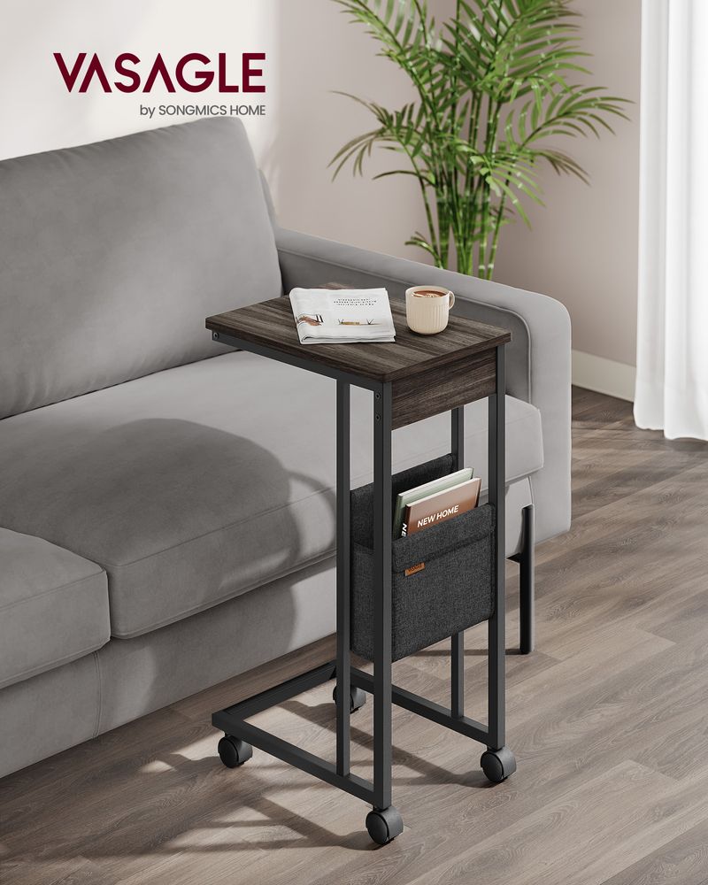 C-Shaped Side Table - With Wheels - Slim Sofa And Bed Table