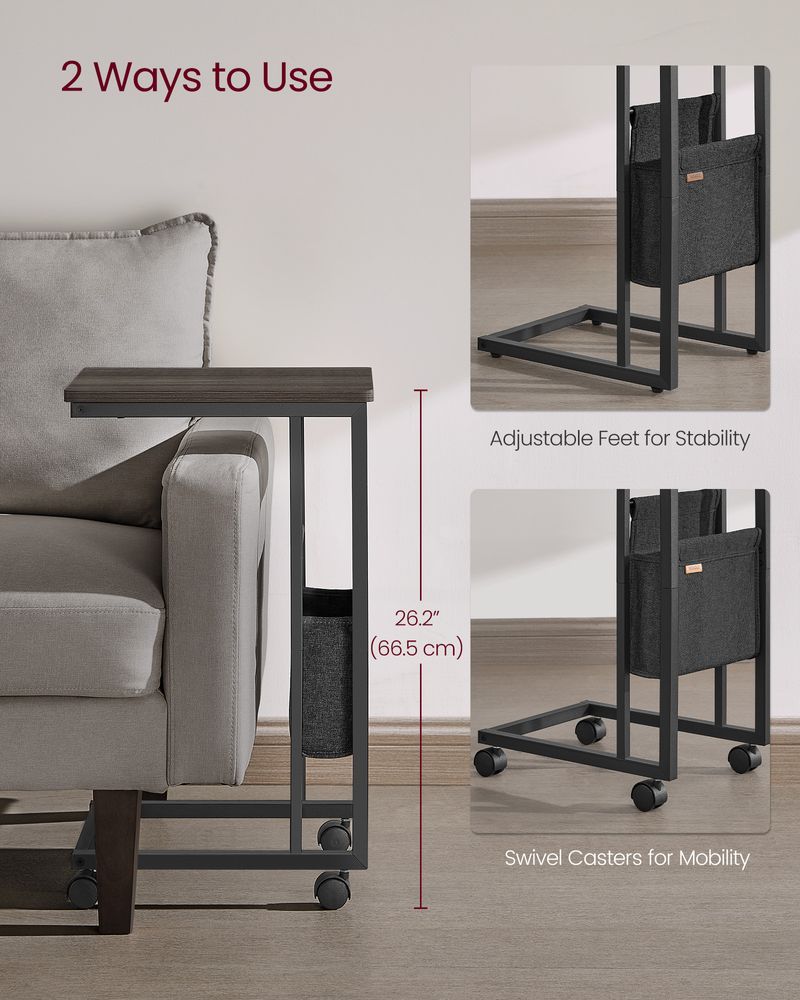 C-Shaped Side Table - With Wheels - Slim Sofa And Bed Table