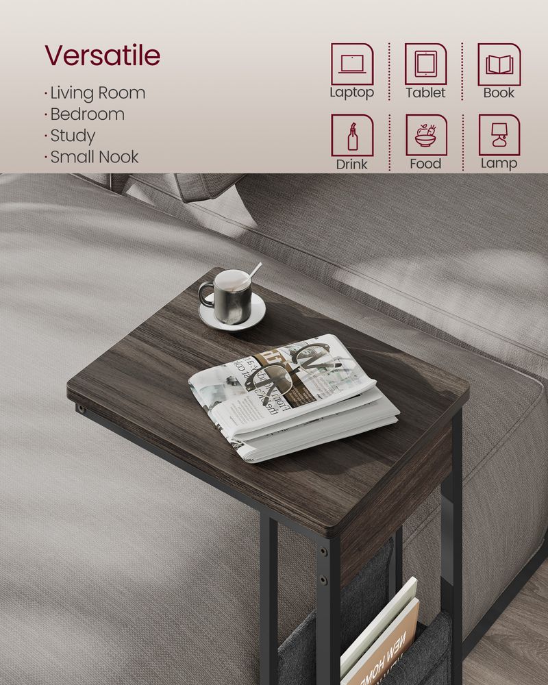 C-Shaped Side Table - With Wheels - Slim Sofa And Bed Table