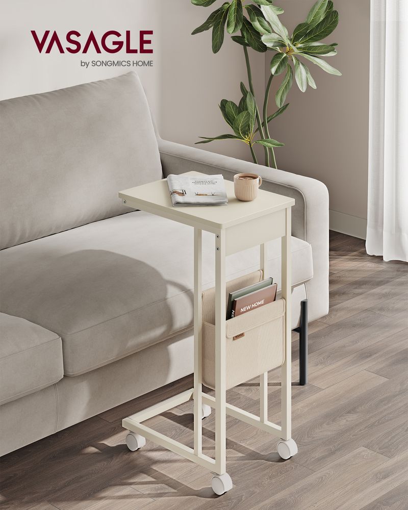 C-Shaped Side Table - With Wheels - Slim Sofa And Bed Table