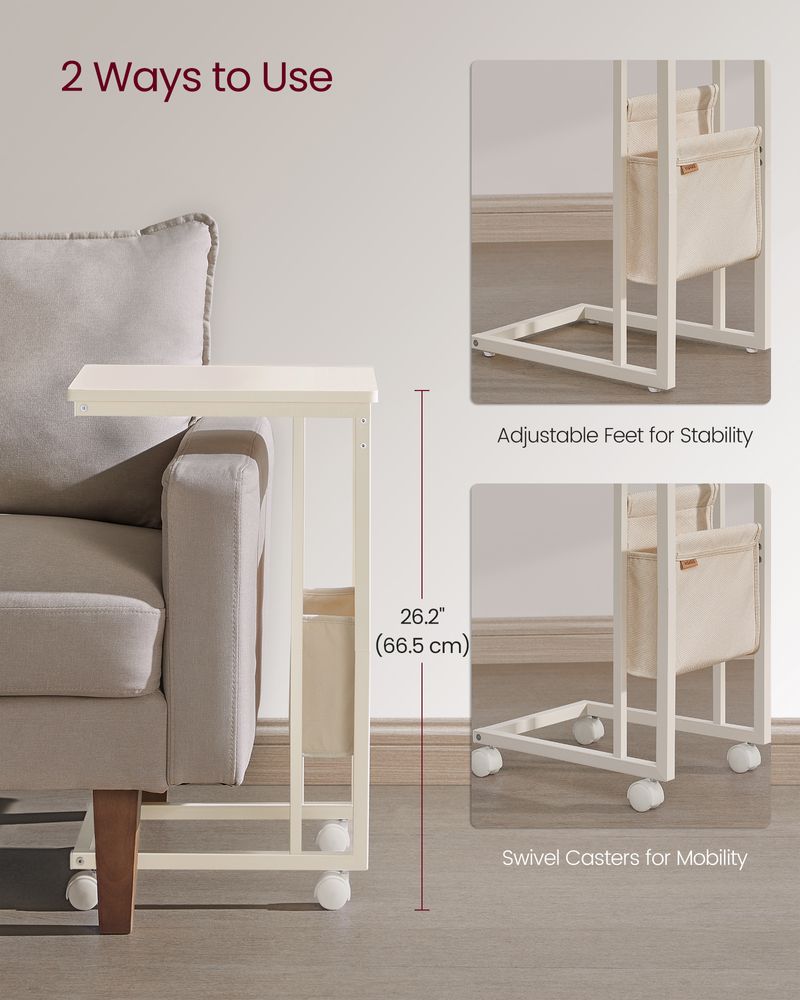 C-Shaped Side Table - With Wheels - Slim Sofa And Bed Table