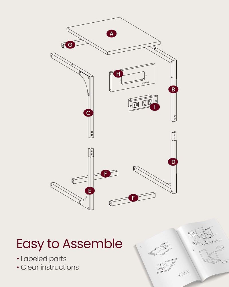 C-Shaped Side Table - With Charging Station - For Sofa Or Bed