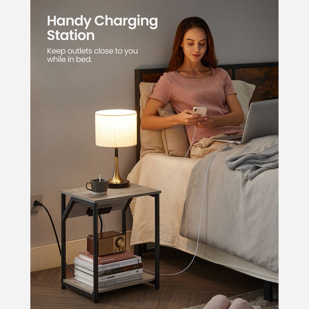 End Table - Charging Station With USB Outlets - Storage Shelf