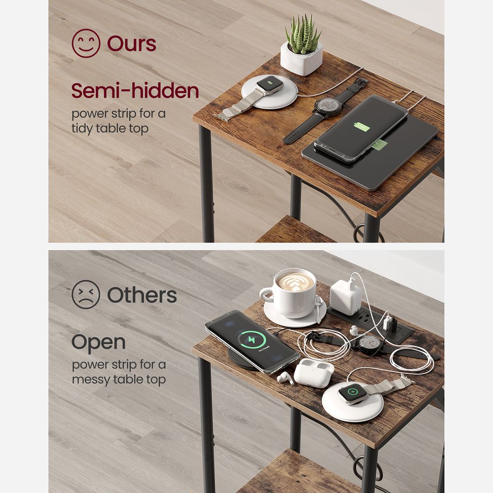 End Table With Charging Station – Storage Shelf – Slim Space-Saving Design