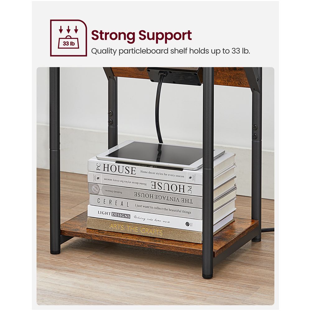 End Table With Charging Station – Storage Shelf – Slim Space-Saving Design