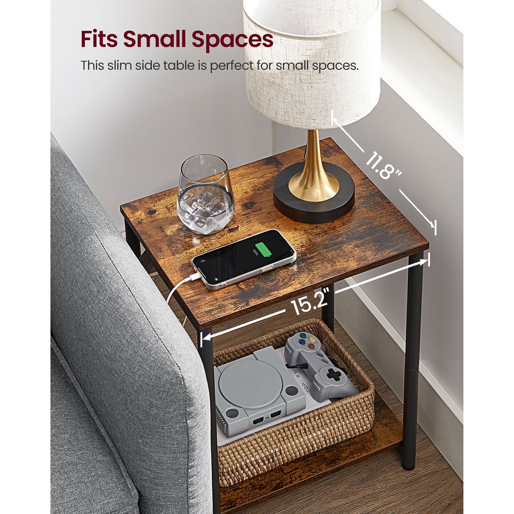 End Table With Charging Station – Storage Shelf – Slim Space-Saving Design