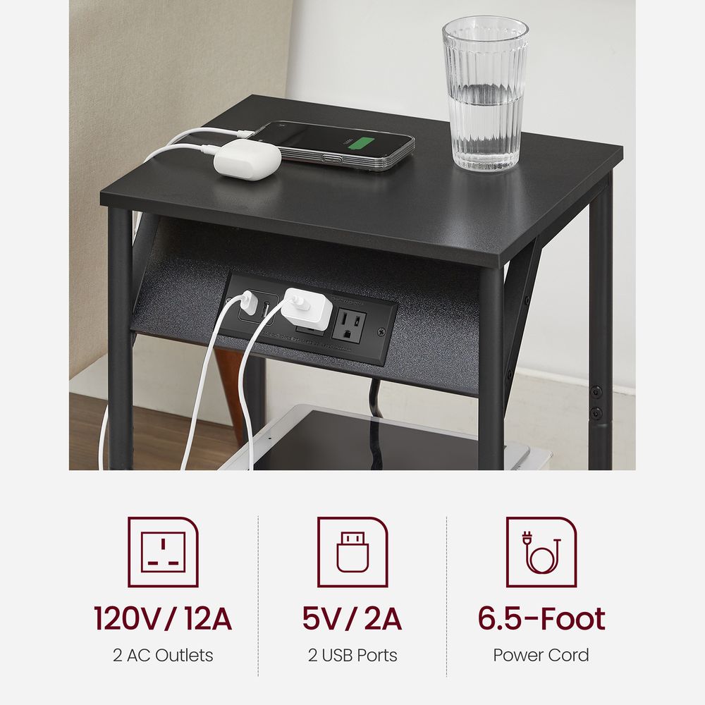 End Table - Charging Station With USB Outlets - Storage Shelf