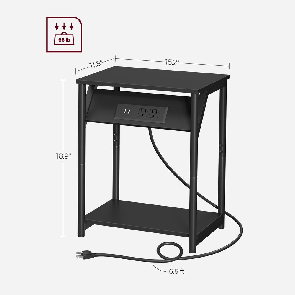 End Table - Charging Station With USB Outlets - Storage Shelf