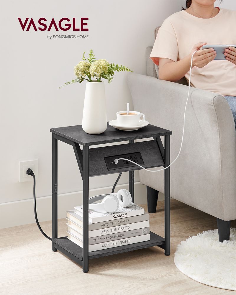 End Table - Charging Station With USB Outlets - Storage Shelf