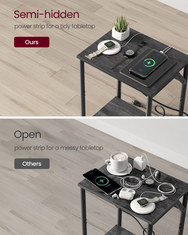 End Table With Charging Station – Storage Shelf – Slim Space-Saving Design