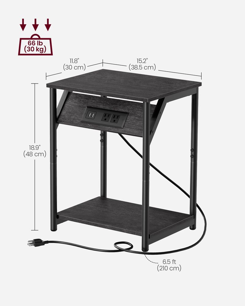 End Table With Charging Station – Storage Shelf – Slim Space-Saving Design