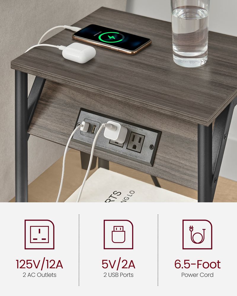 End Table - Charging Station With USB Outlets - Storage Shelf