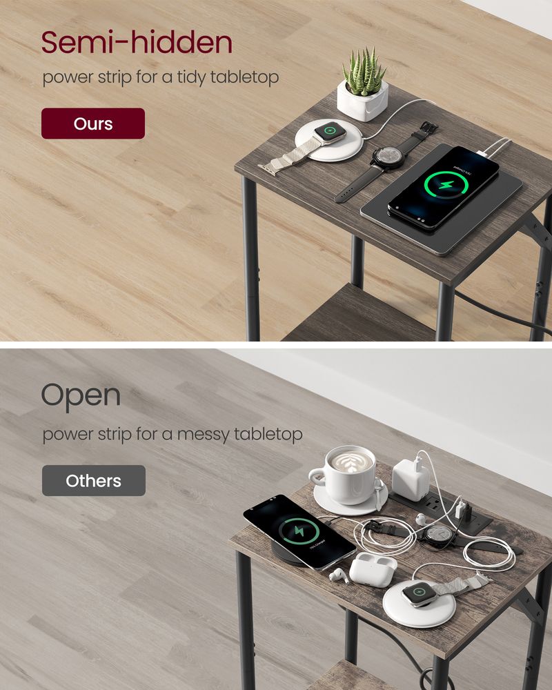 End Table With Charging Station – Storage Shelf – Slim Space-Saving Design