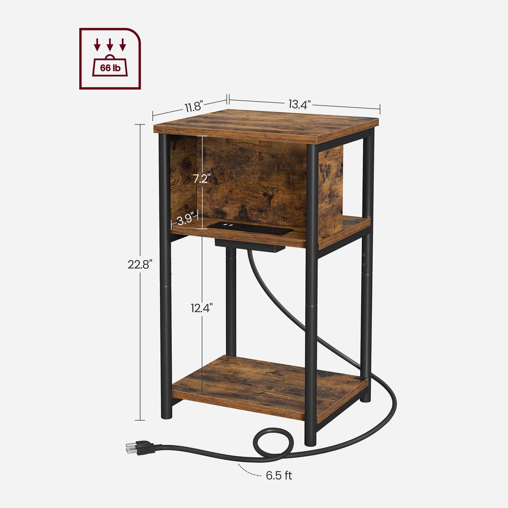 3-Tier End Table With Charging Station – USB Ports & Outlets – Slim Design