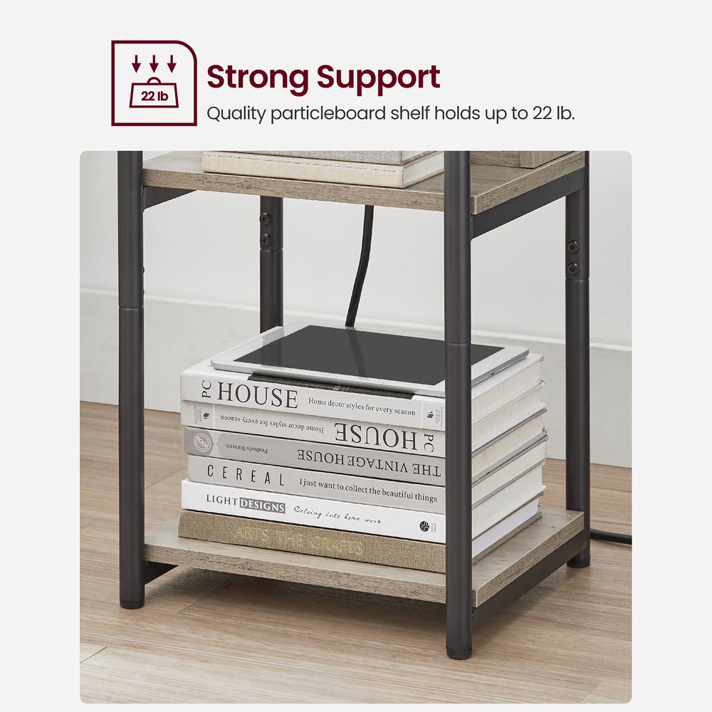 3-Tier End Table With Charging Station – USB Ports & Outlets – Slim Design