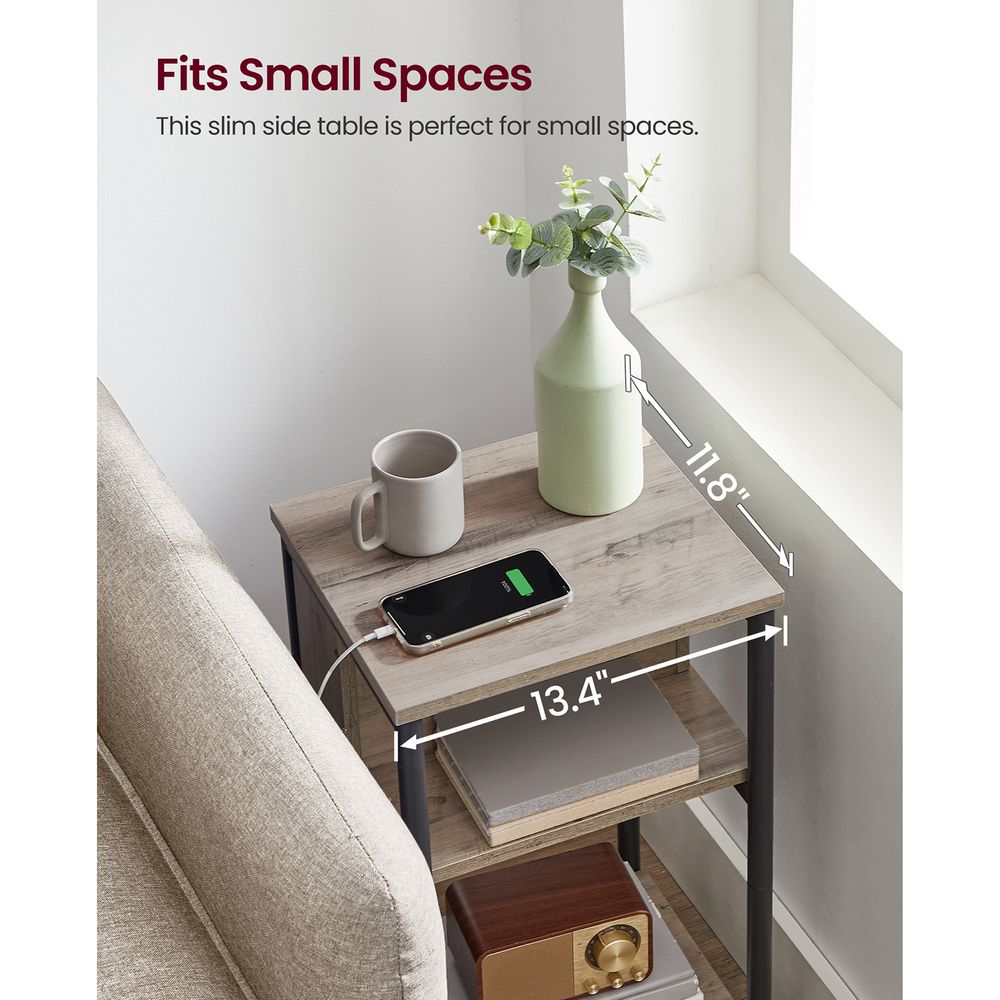 3-Tier End Table With Charging Station – USB Ports & Outlets – Slim Design