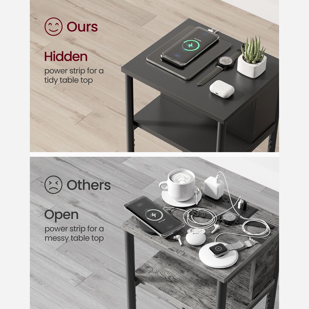 End Table - 3 Tier - USB Ports And Outlets - Slim Design