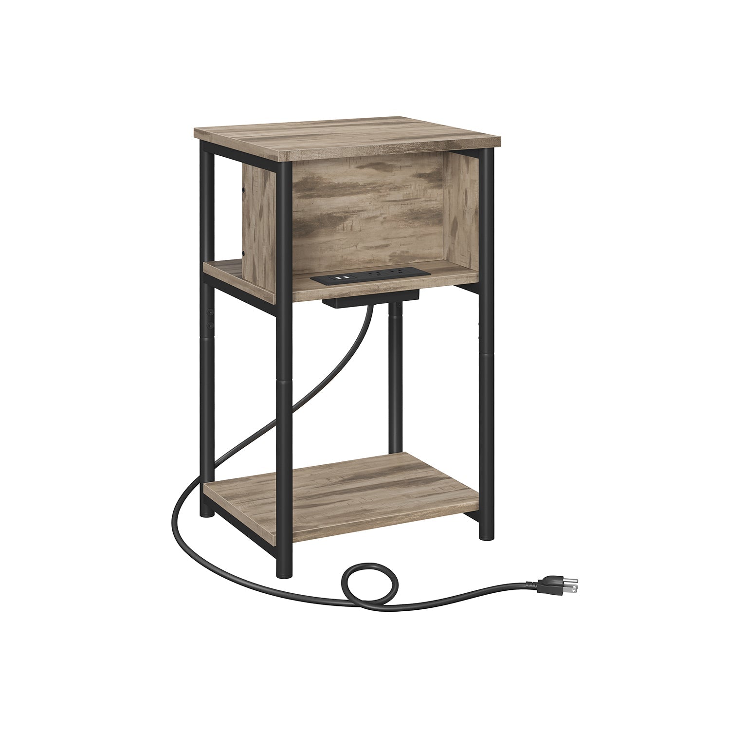 3-Tier End Table With Charging Station – USB Ports & Outlets – Slim Design