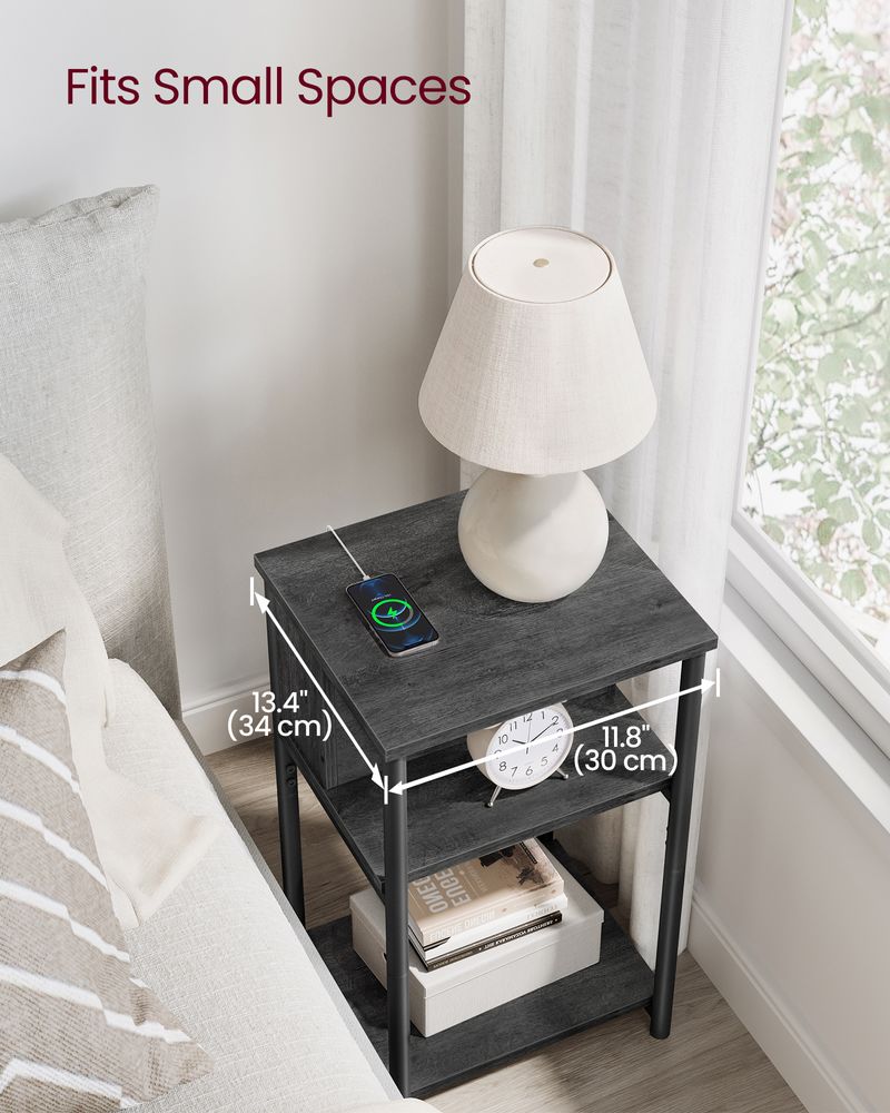 End Table - 3 Tier - USB Ports And Outlets - Slim Design