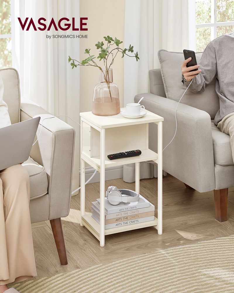 End Table - 3 Tier - USB Ports And Outlets - Slim Design