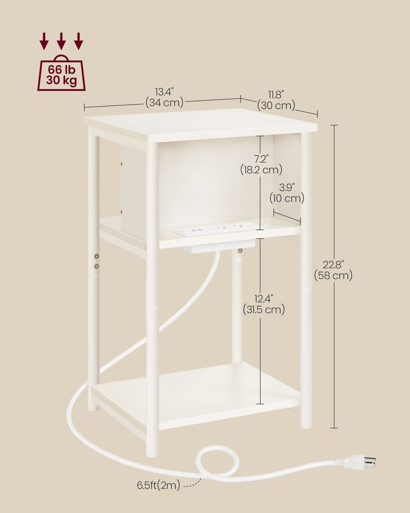 3-Tier End Table With Charging Station – USB Ports & Outlets – Slim Design