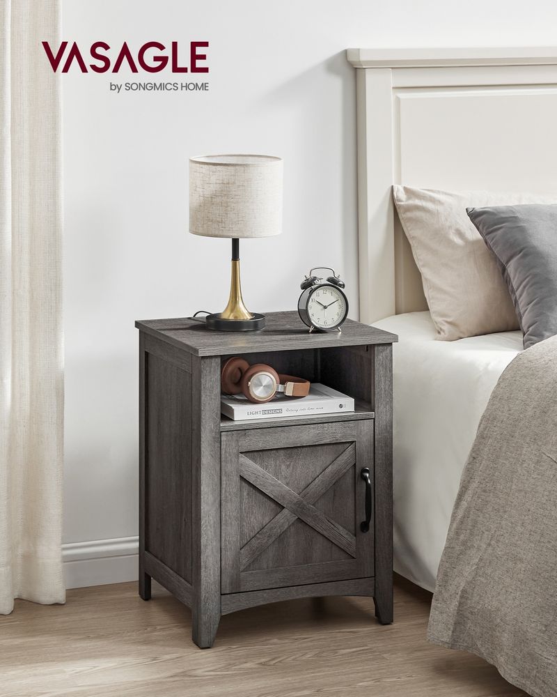 Farmhouse Nightstand With Barn Door Bedside Table With Storage