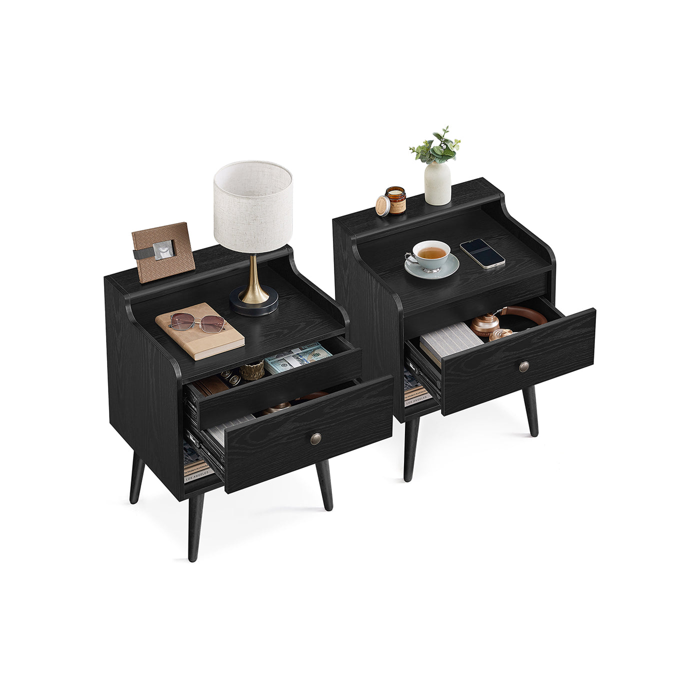 Bedside Tables Set of 2 With Hidden Drawers Storage Nightstands