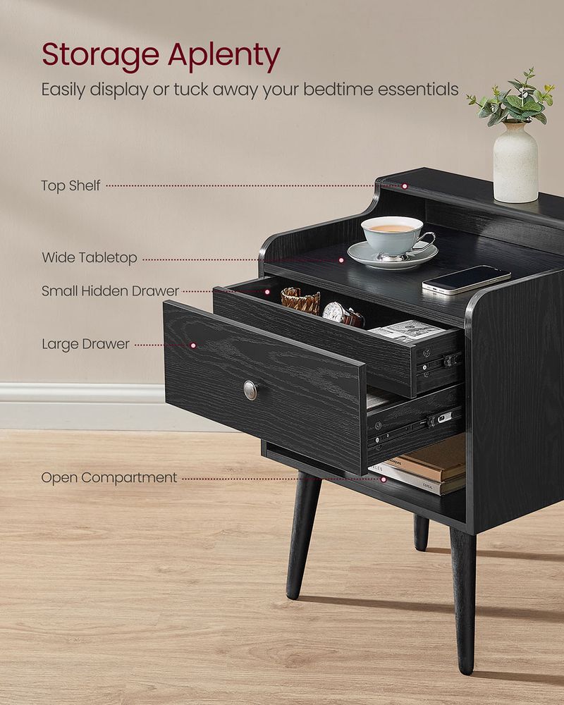 Bedside Tables Set of 2 With Hidden Drawers Storage Nightstands