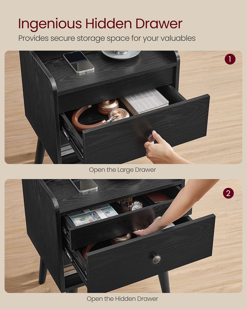 Bedside Tables Set of 2 With Hidden Drawers Storage Nightstands