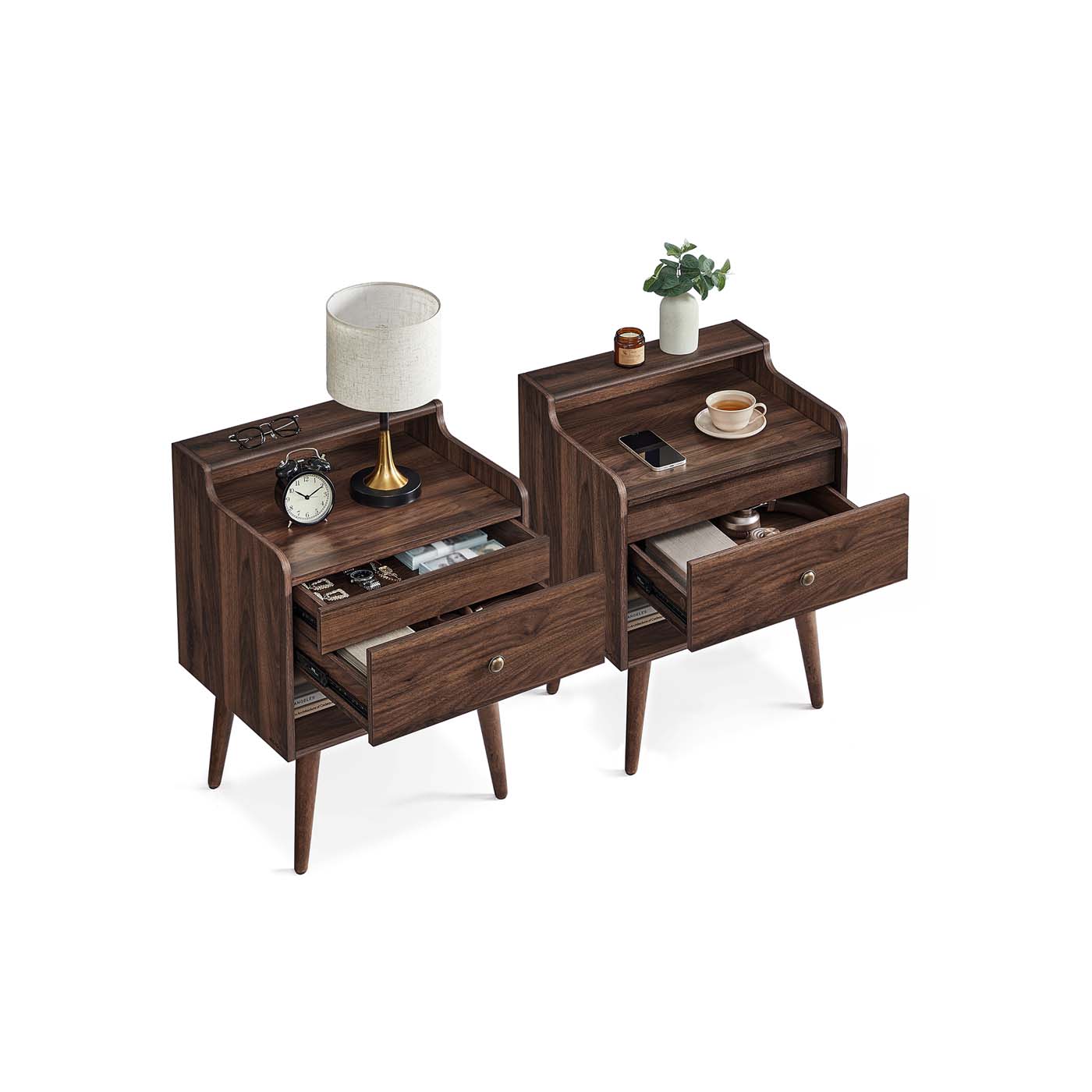 Bedside Tables Set of 2 With Hidden Drawers Storage Nightstands