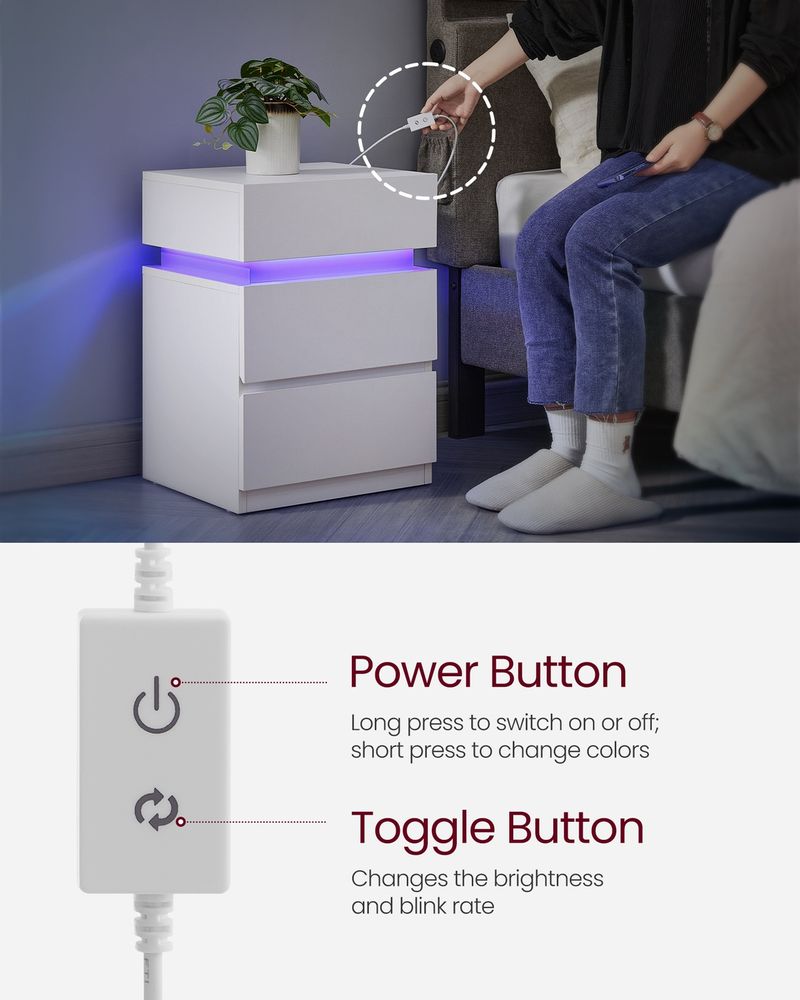 Nightstands With LED Lights - Modern Bedside Tables - Set Of 2