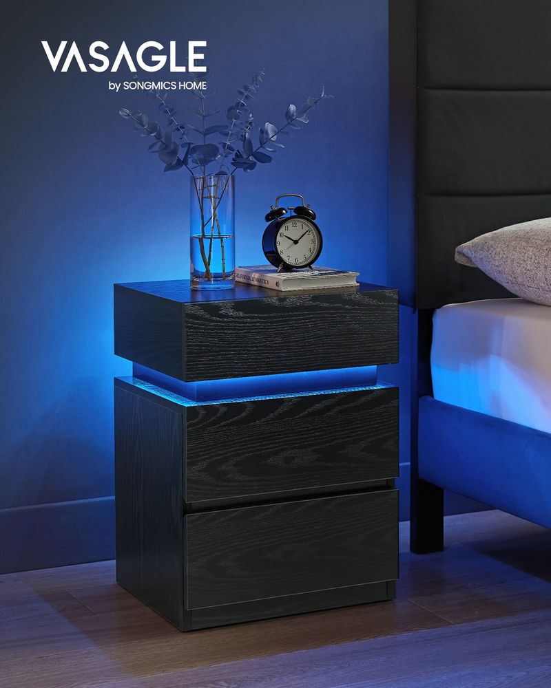 Nightstands With LED Lights - Modern Bedside Tables - Set Of 2