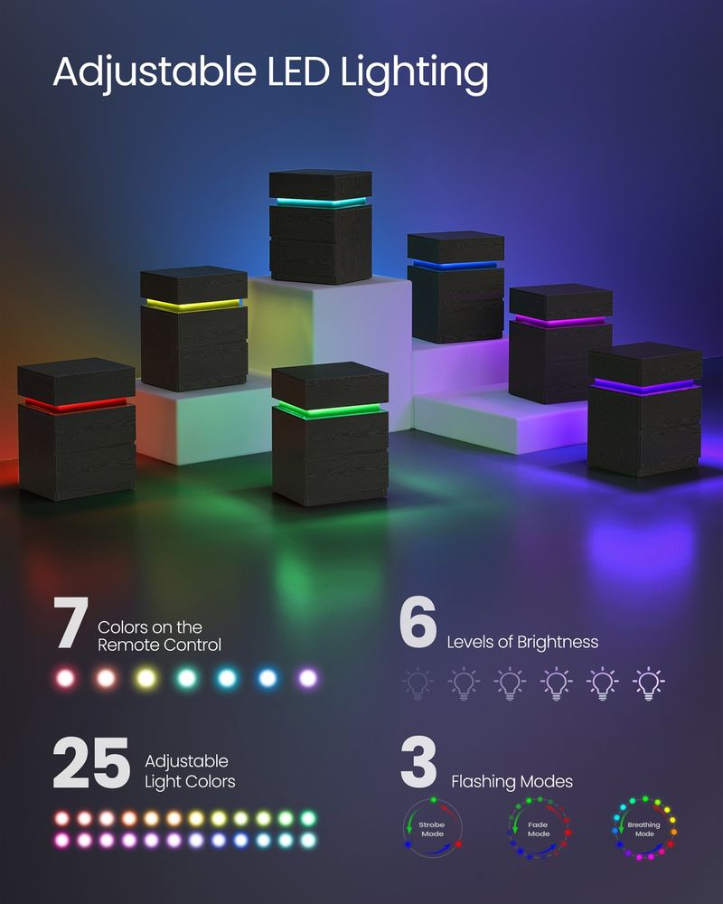 Nightstands With LED Lights - Modern Bedside Tables - Set Of 2