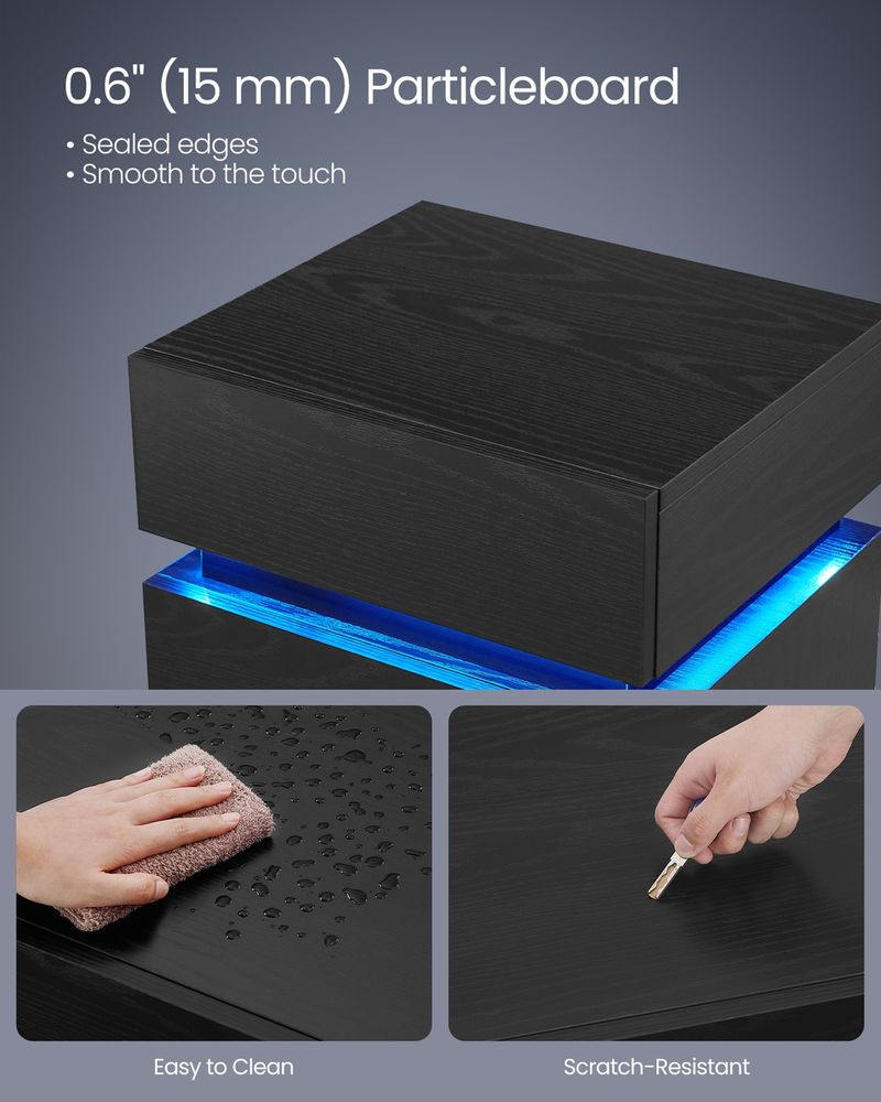 Nightstands With LED Lights - Modern Bedside Tables - Set Of 2