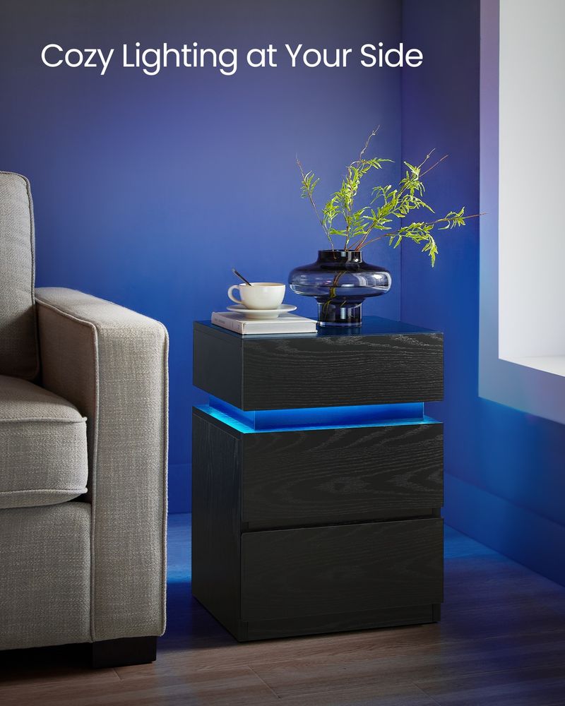 Nightstands With LED Lights - Modern Bedside Tables - Set Of 2