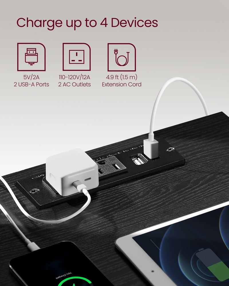 Nightstand With Charging Station – 3 Drawers – Modern Bedside Table