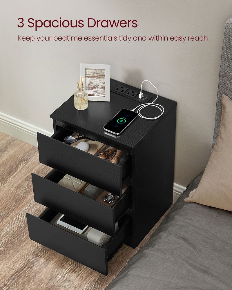 Nightstand With Charging Station - Modern Design - Bedside Table