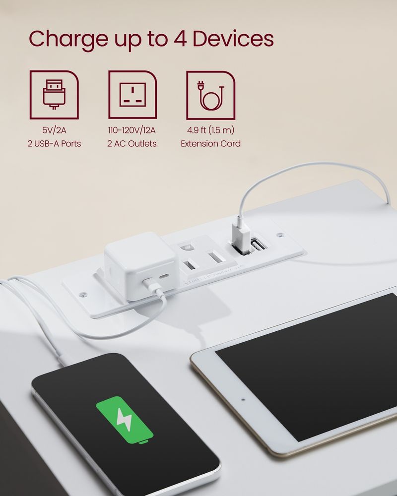 Nightstand With Charging Station – 3 Drawers – Modern Bedside Table