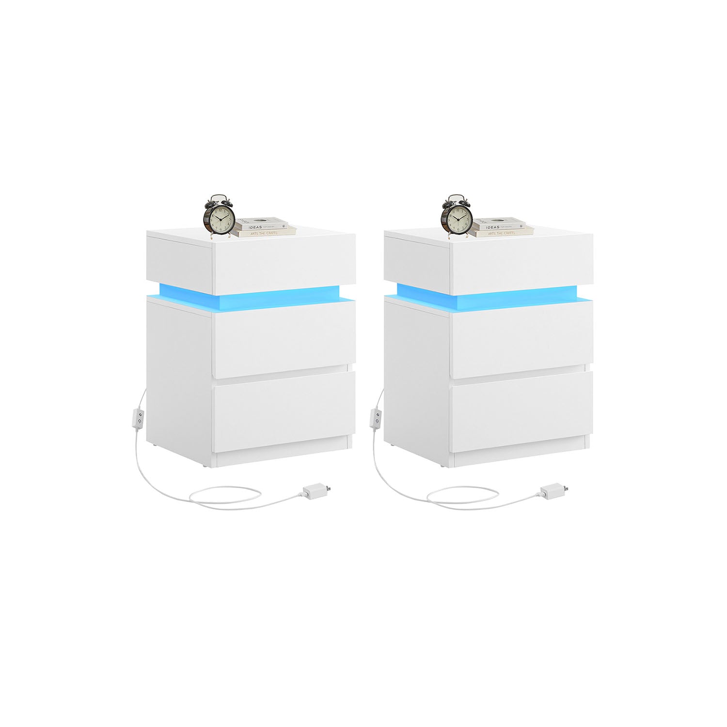 Nightstands With LED Lights - Modern Bedside Tables - Set Of 2